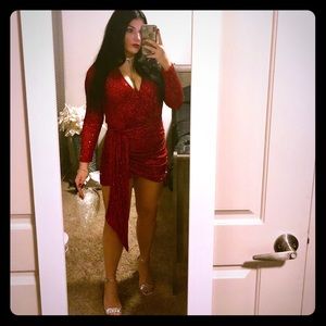 Fashion nova red sequin mesh dress M